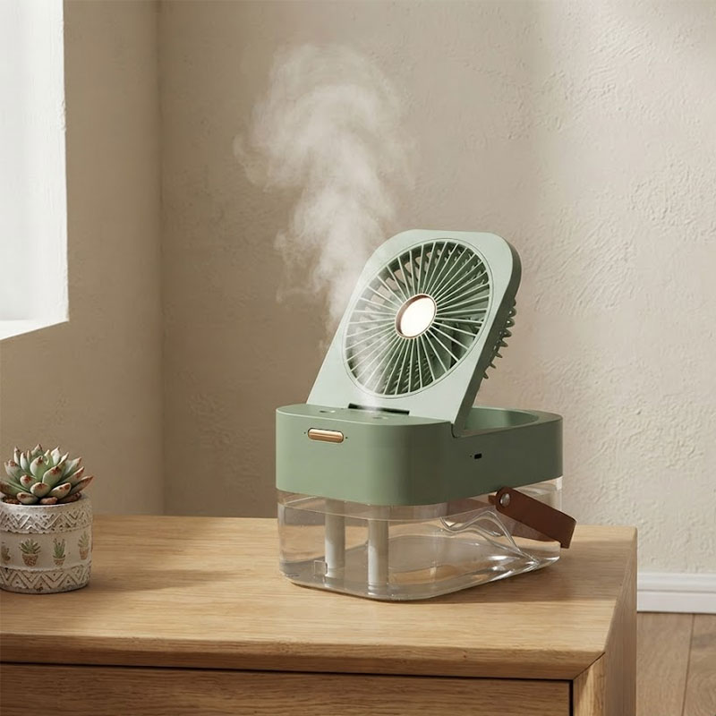 Mini Ventilateur Humidificateur Rechargeable Dual Spray - Vert - Image 2