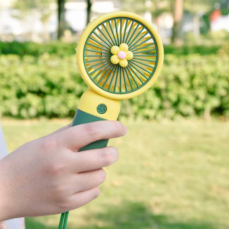 Mini Ventilateur à Main Rechargeable Support Fleur - Jaune - Image 2