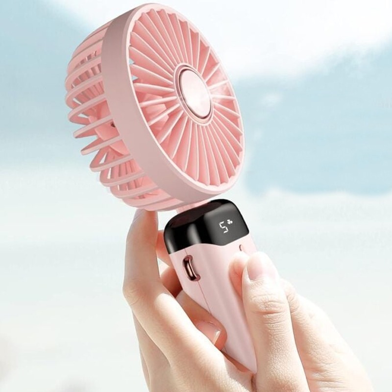 Mini Ventilateur Portatif Rechargeable LED - Rose - Image 2
