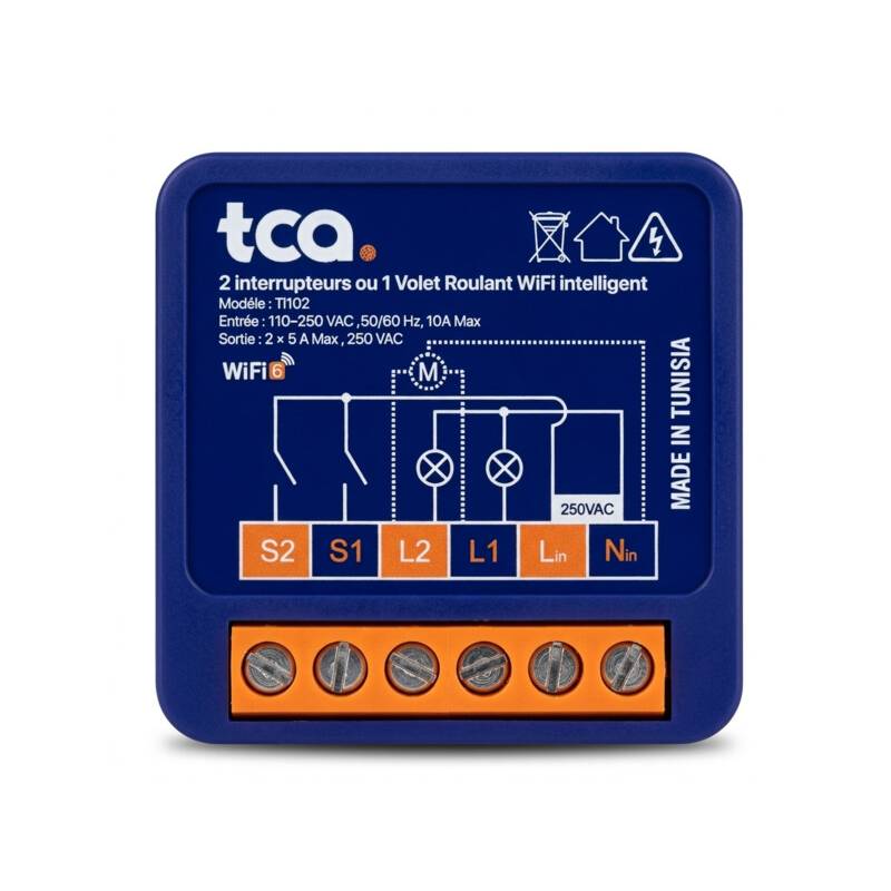 Module WiFi Intelligent TCA TI102 5A pour 2 Relais