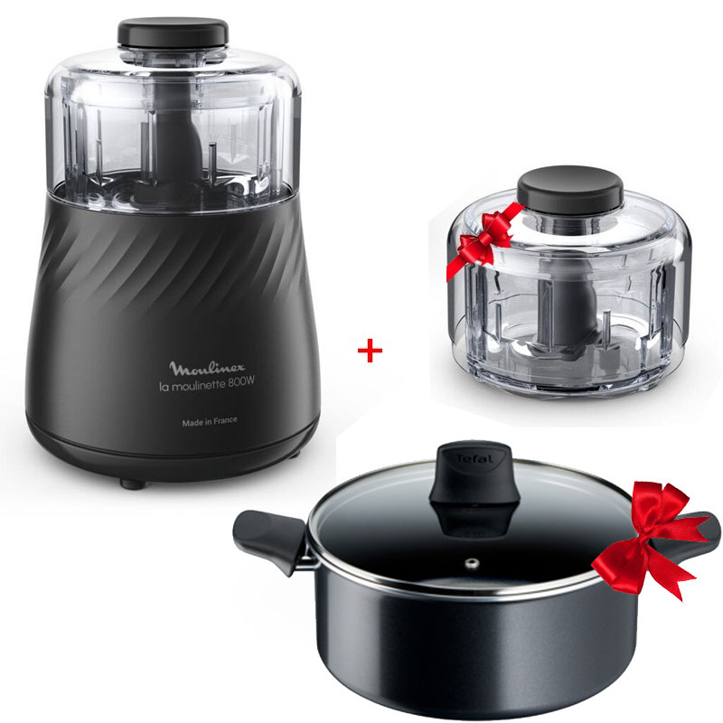 Moulinette MOULINEX DPA7R8M2 1000W - Noir + Faitout avec Couvercle 24 cm