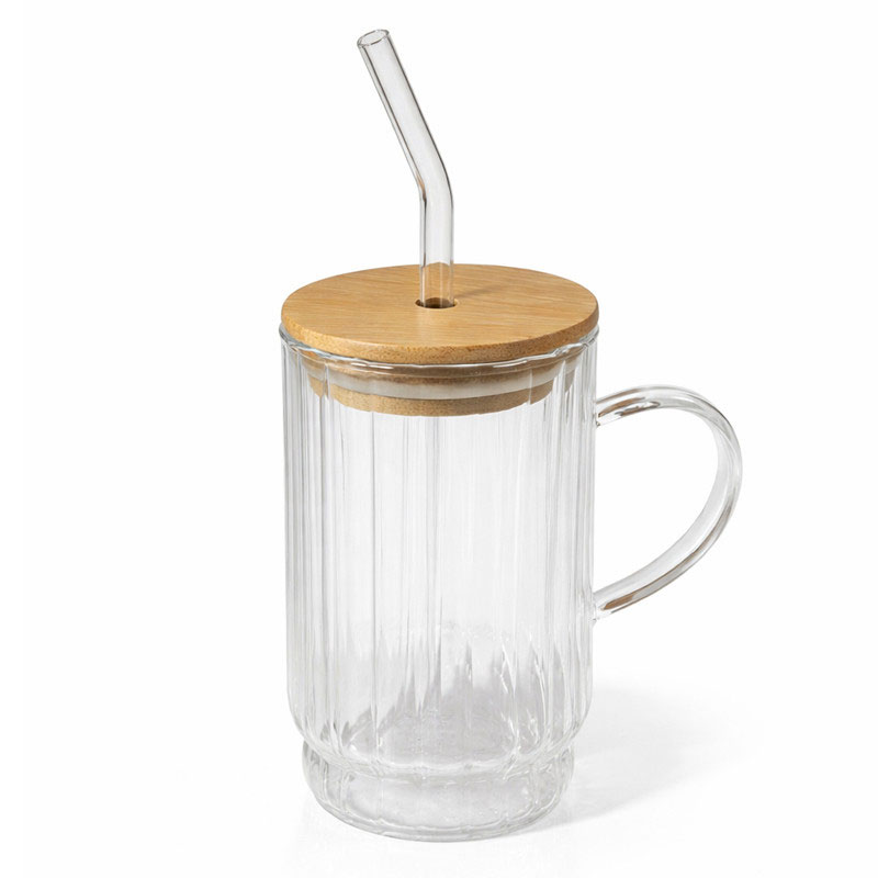 Tasse Avec Couvercle et Paille En Verre