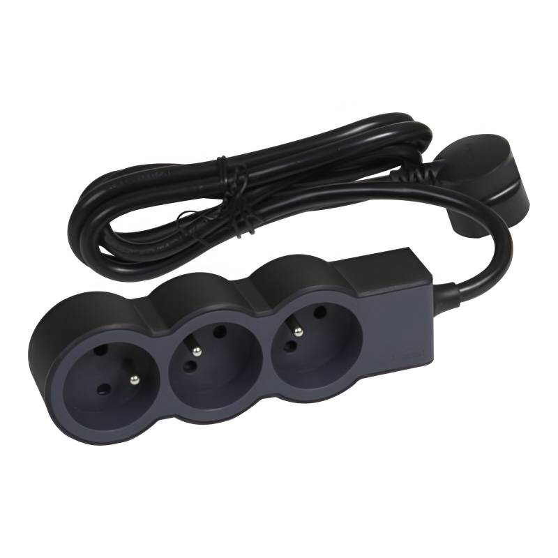 Multiprise LEGRAND 3*2P+T 16A 3M - Noir et Gris foncé