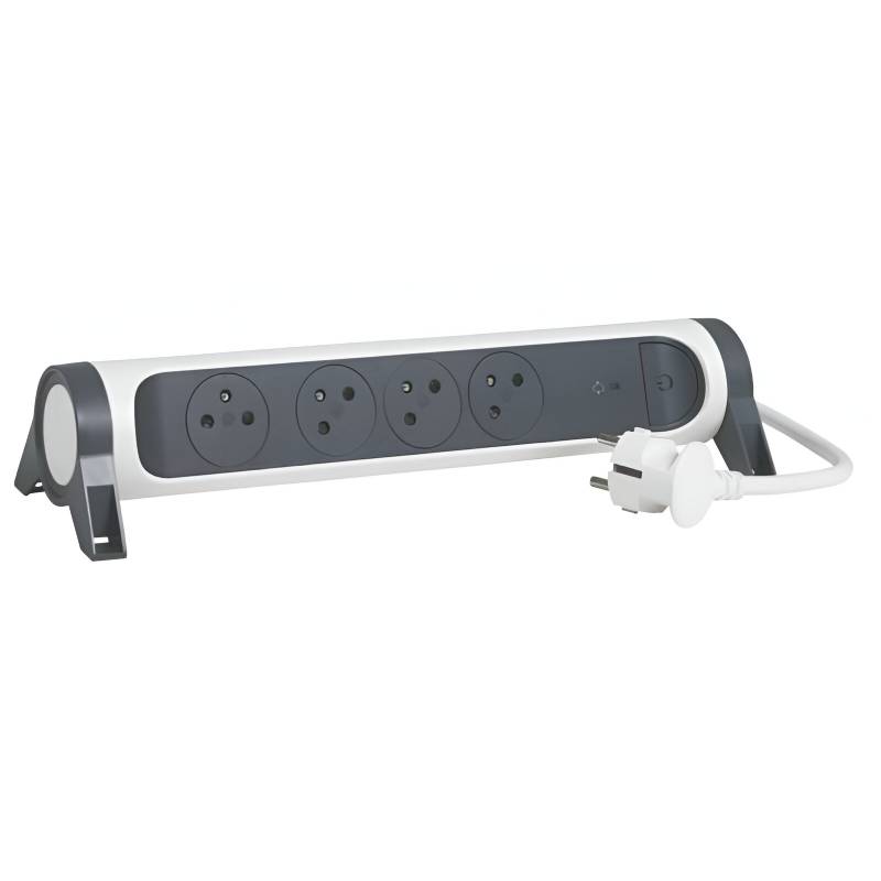 Multiprise LEGRAND 4*2P+T Parafoudre 1,5M - BLANC et GRIS Foncé