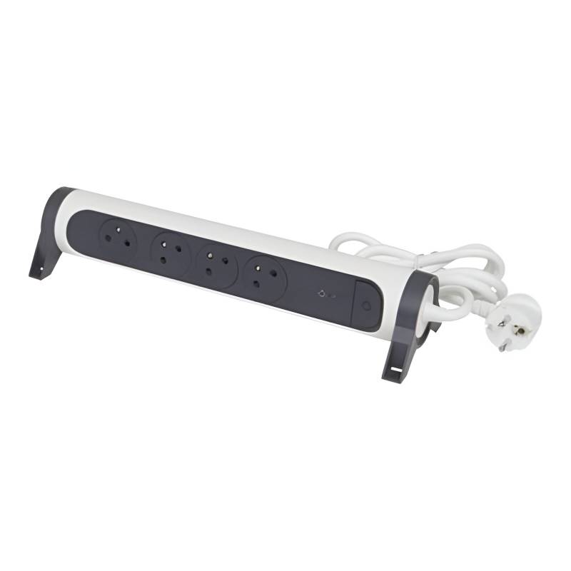 Multiprise LEGRAND 4*2P+T Parafoudre 1,5M - BLANC et GRIS Foncé - Image 2