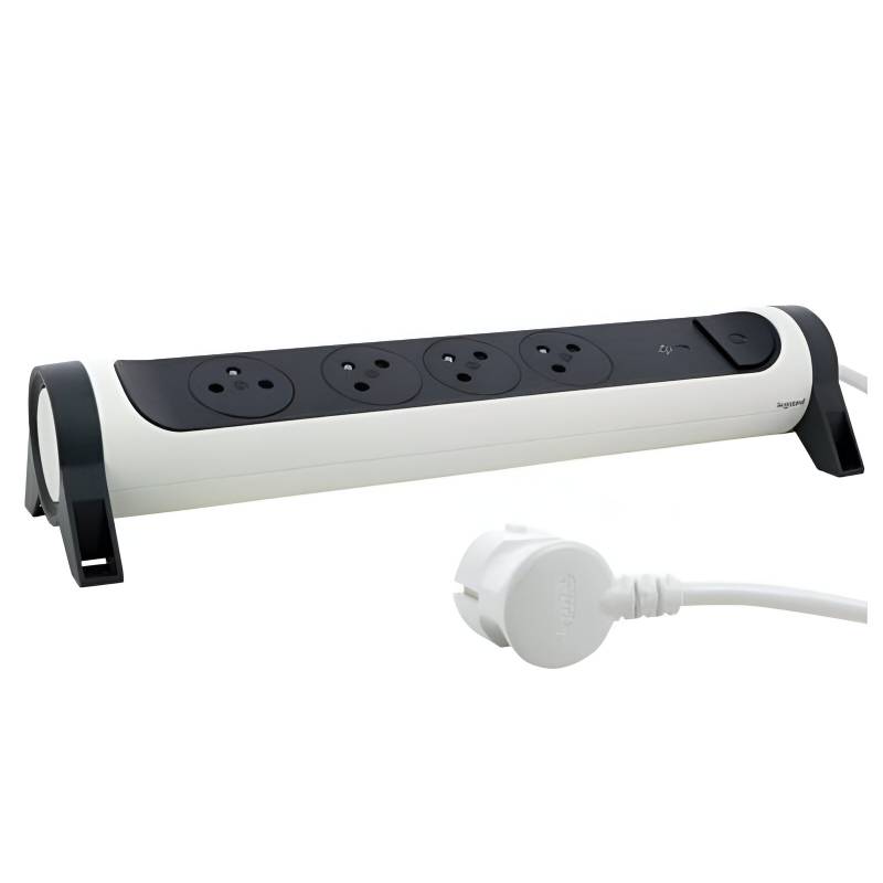 Multiprise LEGRAND 4*2P+T Parafoudre 1,5M - BLANC et GRIS Foncé - Image 3