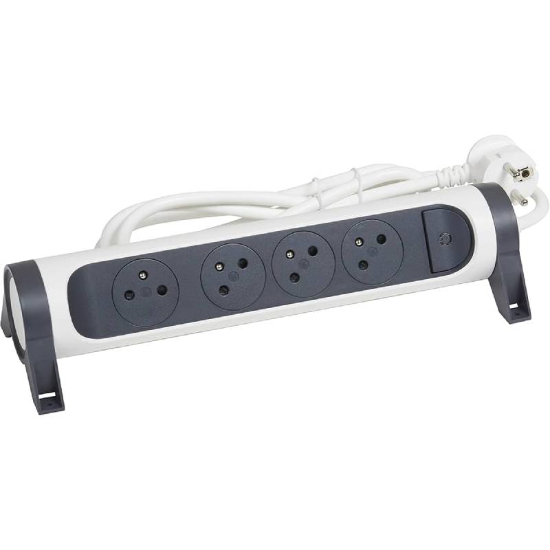 Multiprise LEGRAND 4X2P+T 1,5M - Blanc et Gris Foncé	