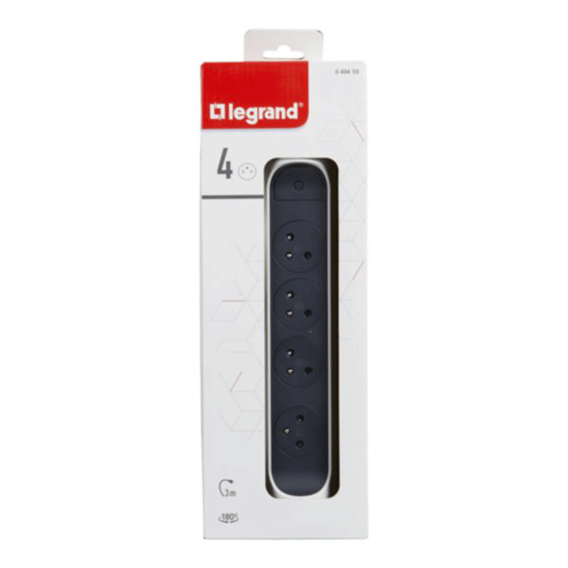 Multiprise LEGRAND 4X2PP+T 3M - Blanc et Gris foncé - Image 4