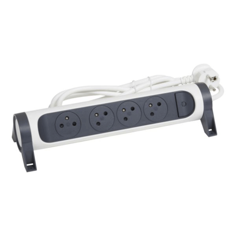 Multiprise LEGRAND 4X2PP+T 3M - Blanc et Gris foncé