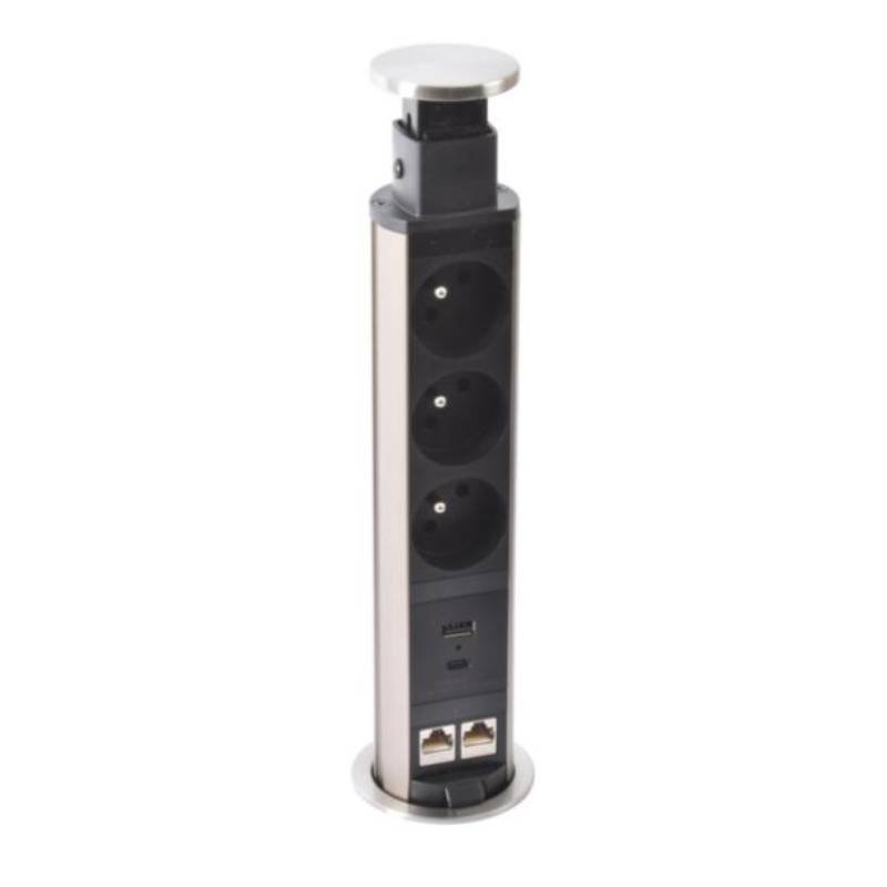 Multiprise LEGRAND Incara Tower 60 3 Prises 2P+T, 2 RJ45, USB Type A+C - Image 2