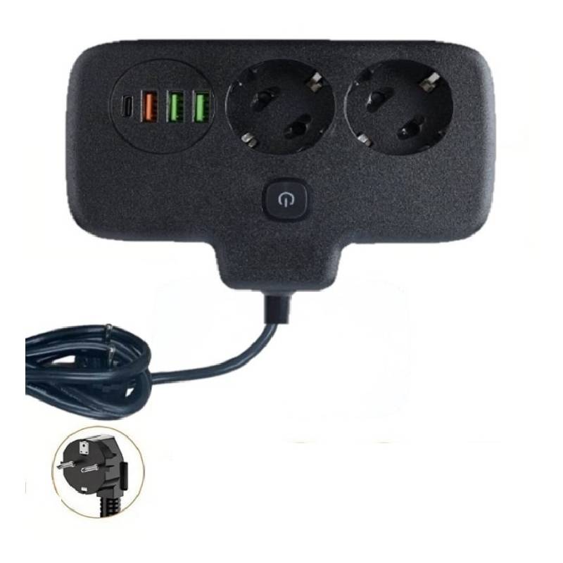 Multiprise SLM T2435 2 Prise, 3 USB, 1 USB-C - Noir
