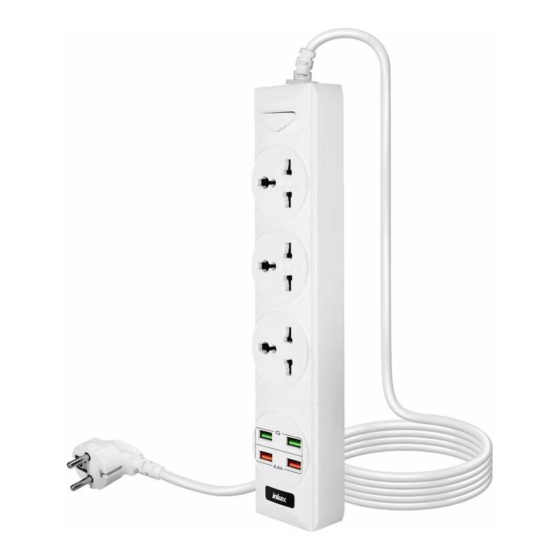 Multiprises INKAX BKL-01 3P + 4USB 250V 10A - Blanc - Image 2