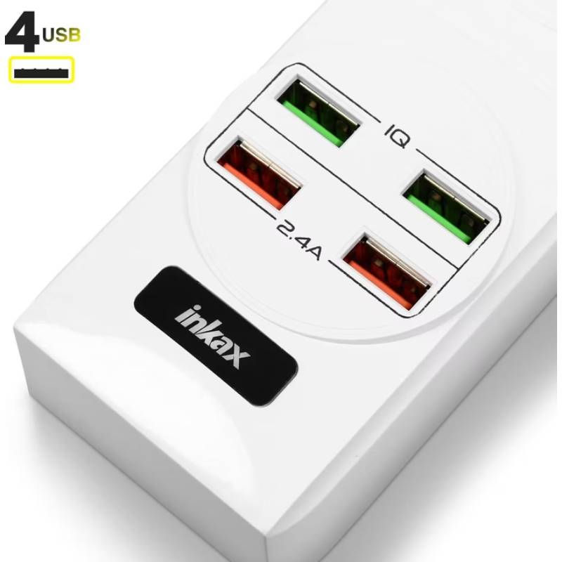 Multiprises INKAX BKL-01 3P + 4USB 250V 10A - Blanc - Image 3