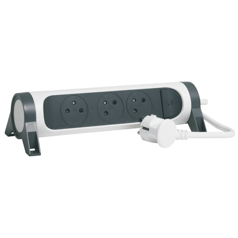 Multiprises LEGRAND 3 Prises 2P+T - Blanc et Gris Foncé