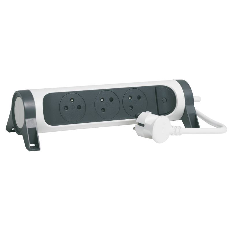 Multiprises LEGRAND 3 Prises 2P+T 1.5M - Blanc & Gris Foncé