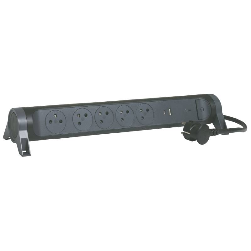Multiprises LEGRAND 5 Prises 2P+T USB Type-a+ Type-c - Noir et Gris Foncé