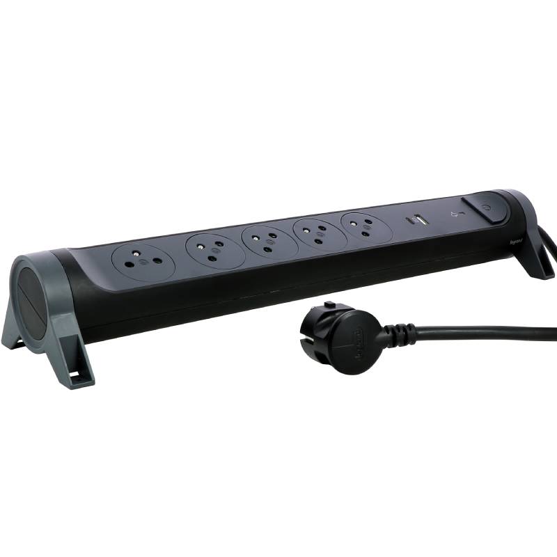Multiprises LEGRAND 5 Prises 2P+T USB Type-a+ Type-c - Noir et Gris Foncé - Image 3