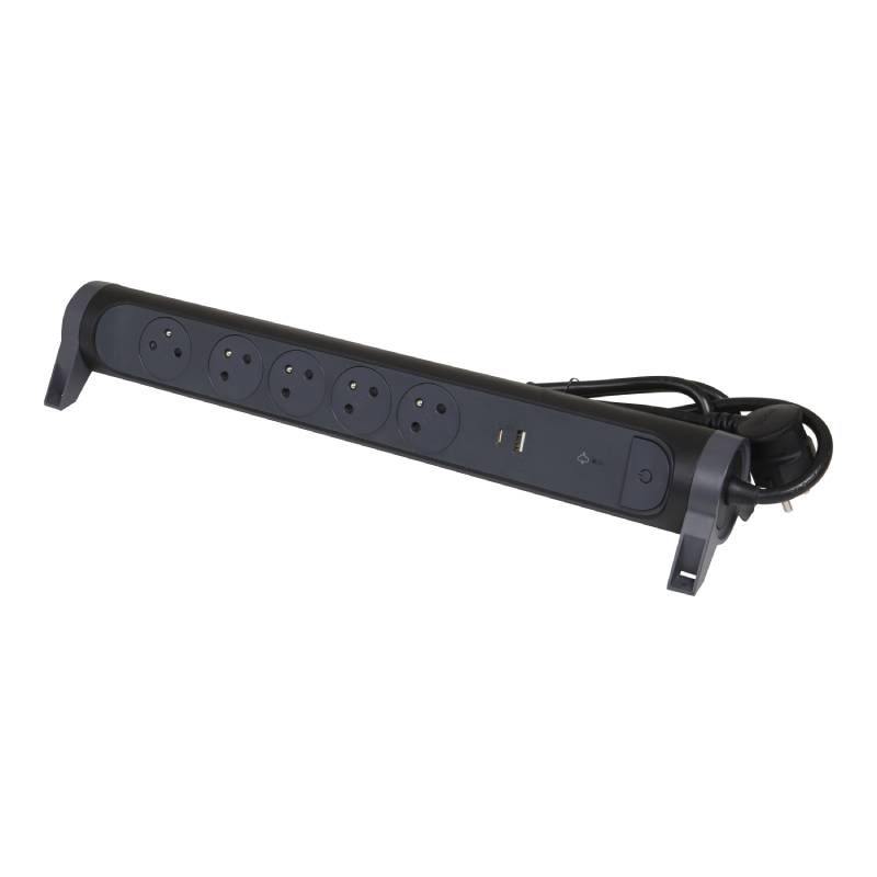 Multiprises LEGRAND 5 Prises 2P+T USB Type-a+ Type-c - Noir et Gris Foncé - Image 2