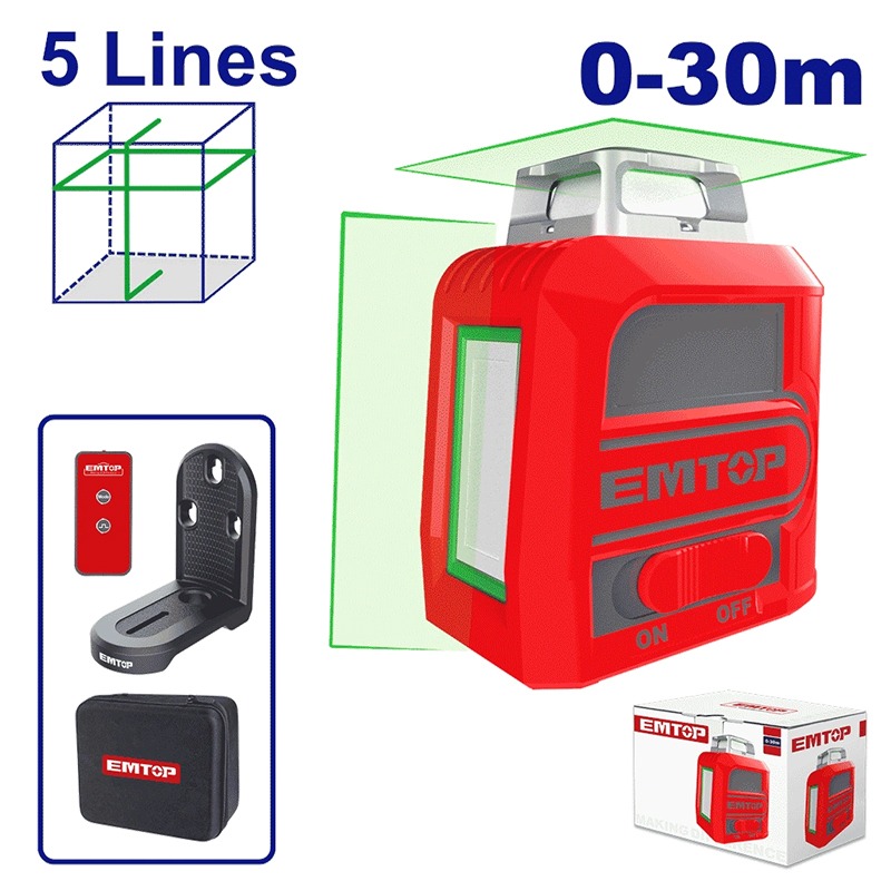 Niveau Laser EMTOP ESLE2M05 5 Lignes Vert 30 Mètres 