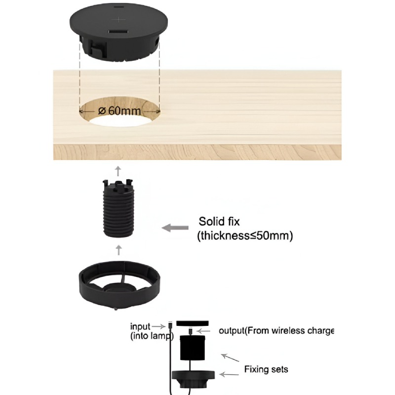 Œillet d'alimentation 60 mm avec charge sans fil et USB - Image 4
