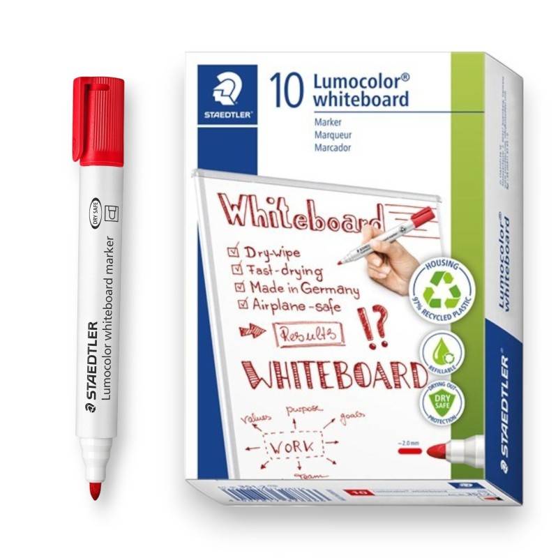 Pack de 10 Marqueurs STAEDTLER Lumocolor Pour Tableau Blanc - Rouge