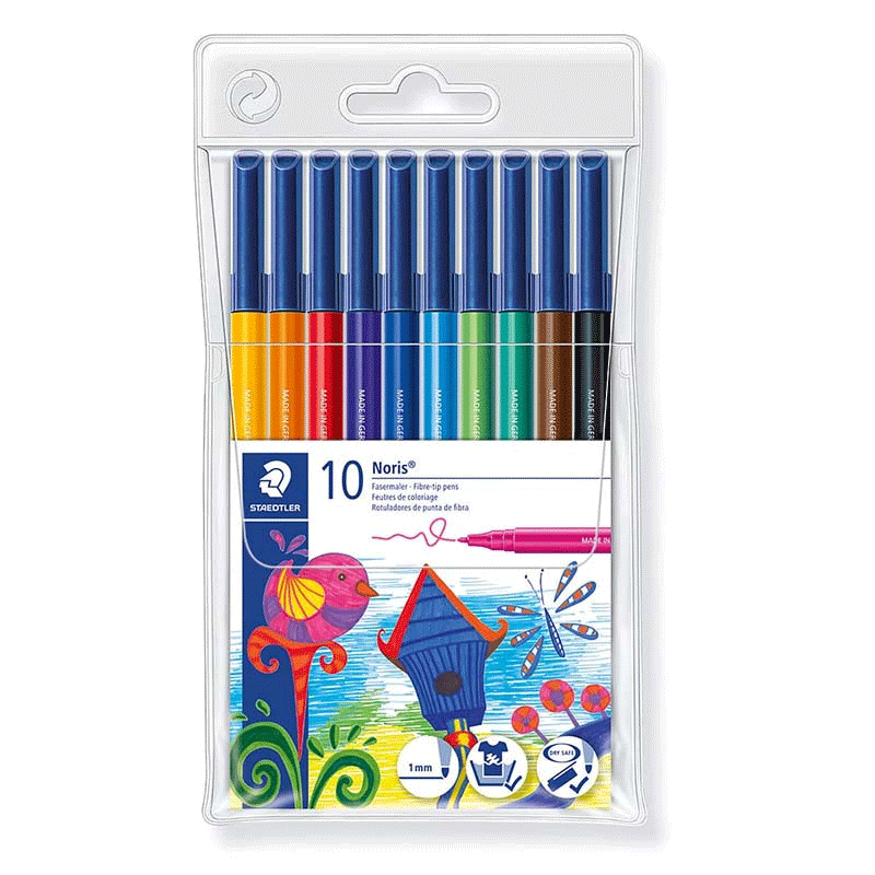 Staedtler Noris 326 stylo-feutre Noir, Bleu, Marron, Vert, Bleu clair, Orange, Rouge, Violet, Jaune, Photo boutique MyTek chez MyTek