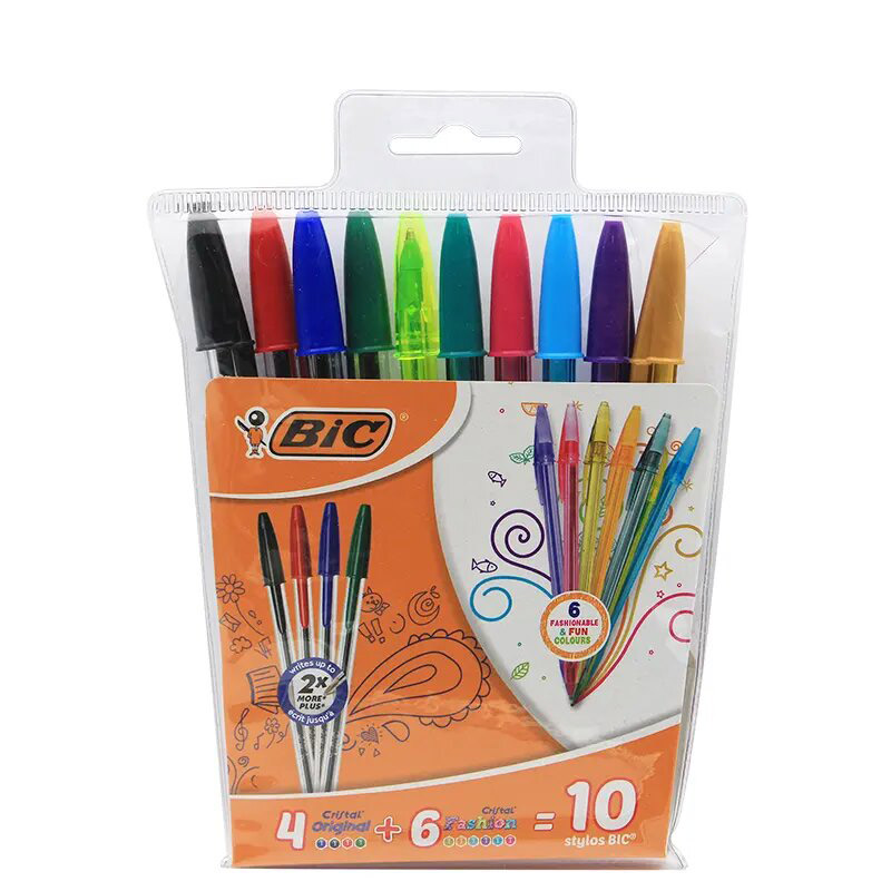 Pack de 10 Stylos BIC Cristal 4 Medium + 6 Fashion - Couleurs Assorties (9004863)