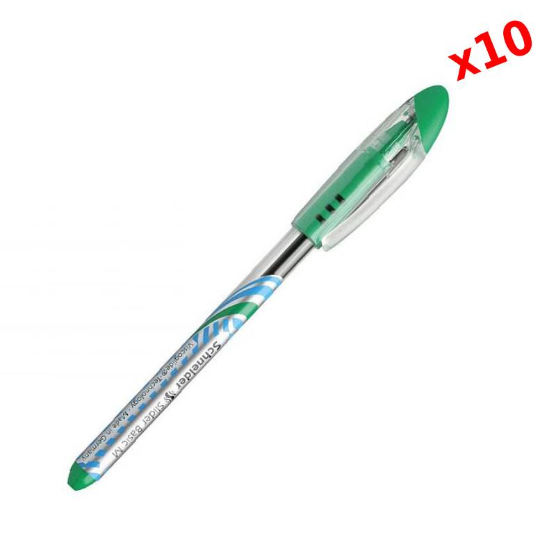 Pack de 10 Stylos à Bille SCHNEIDER Slider Moyen - Vert