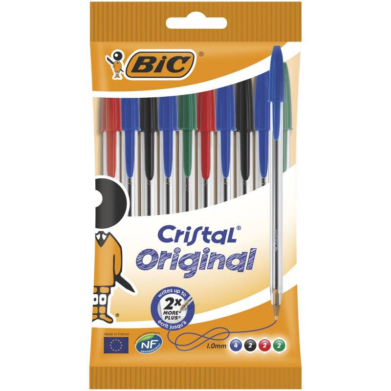 Pack de 10 Stylos BIC Blister Cristal Med Assortis - 601125