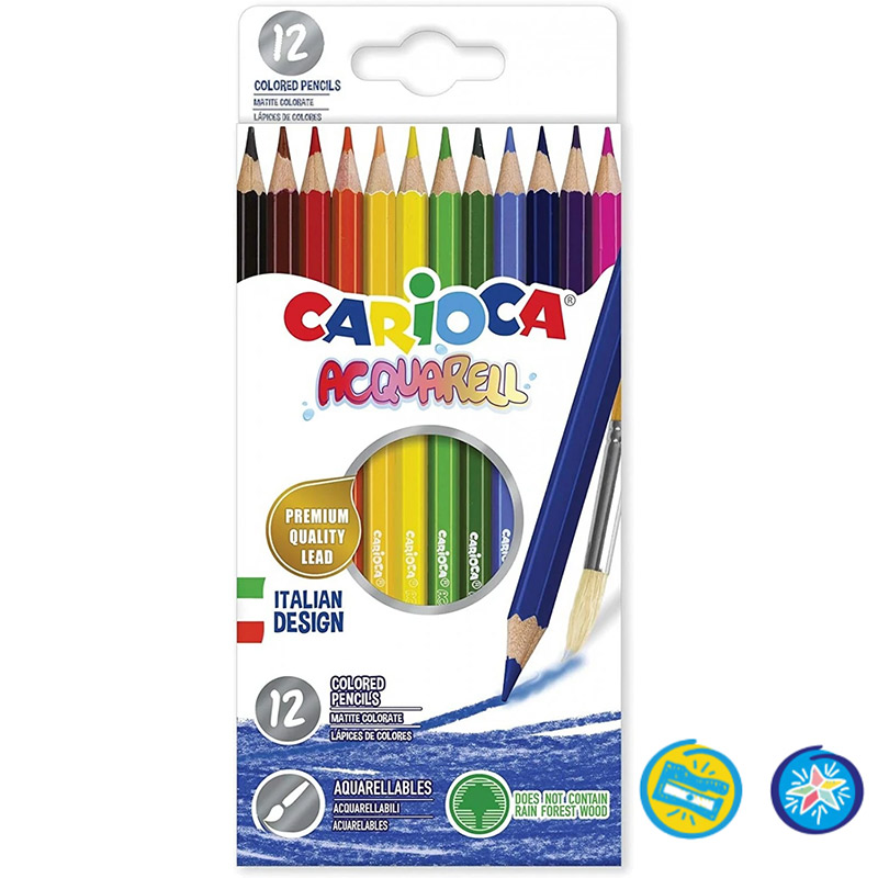 Carioca 42857 crayon de couleur Noir, Marron, Vert, Vert clair, Rose, Violet, Rouge, Violet, Jaune 12 pièce(s), Photo boutique MyTek chez MyTek