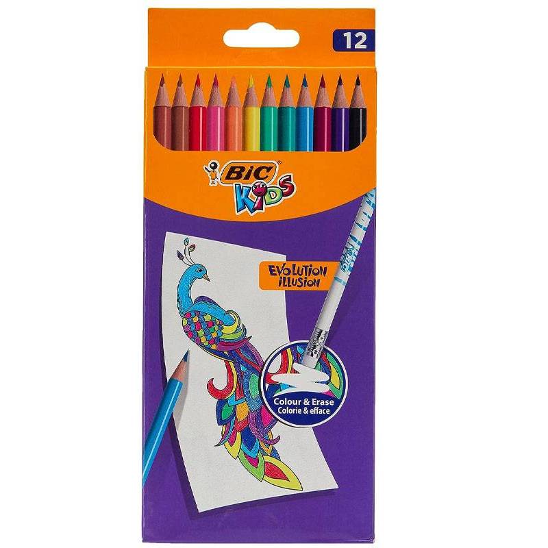 Pack de 12 Crayons Couleurs BIC Kids Evolution Illusion Avec Gomme - Image 2