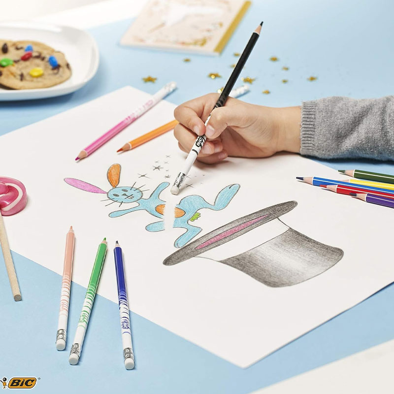 Pack de 12 Crayons Couleurs BIC Kids Evolution Illusion Avec Gomme - Image 6
