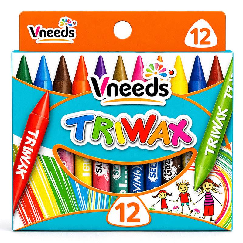 Pack de 12 crayons de Cire VNEEDS Modèle Moyen Couleur Assortis