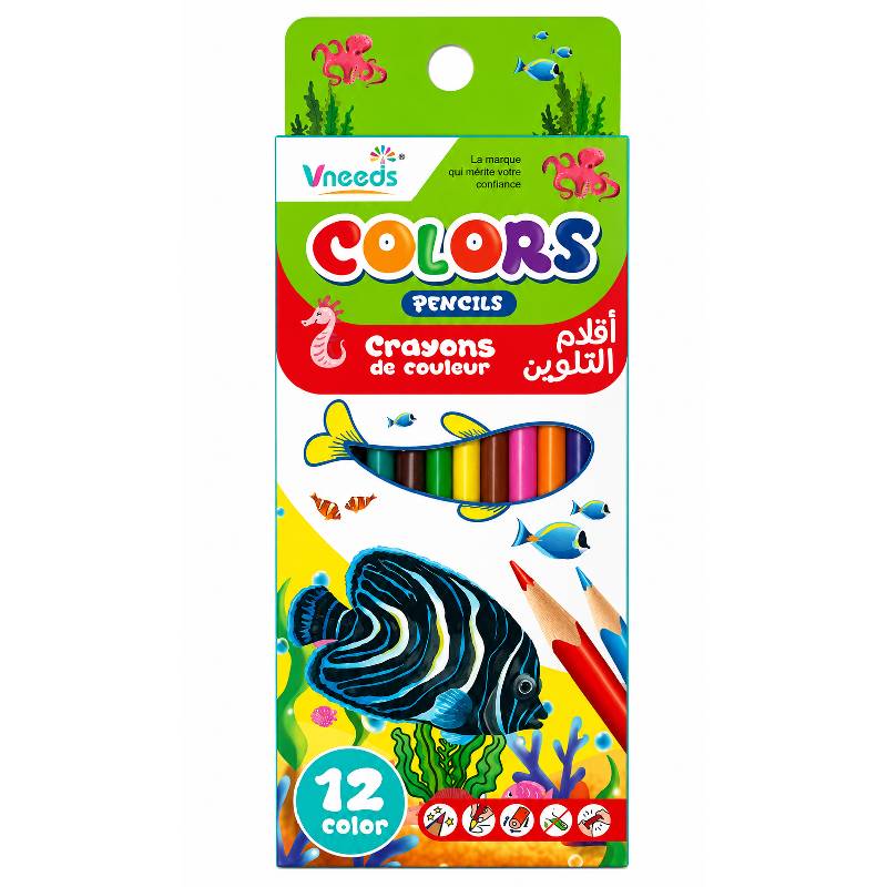 Pack de 12 Crayons VNEEDS Grand Modèle Couleur Assortis