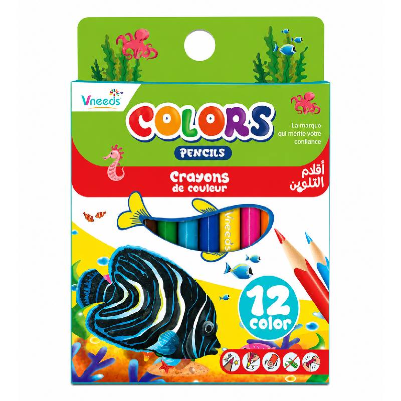 Pack de 12 Crayons VNEEDS Modèle Moyen Couleur Assortis