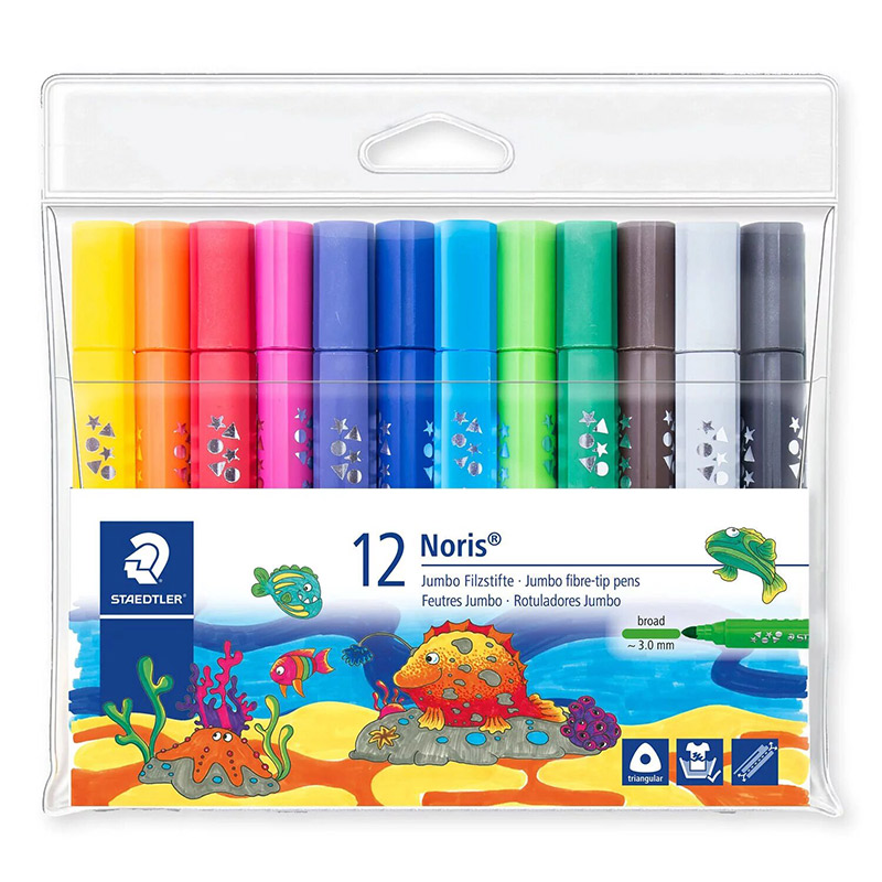 Pack de 12 Feutre à pointe fibre STAEDTLER géante triangulaire Noirs jumbo
