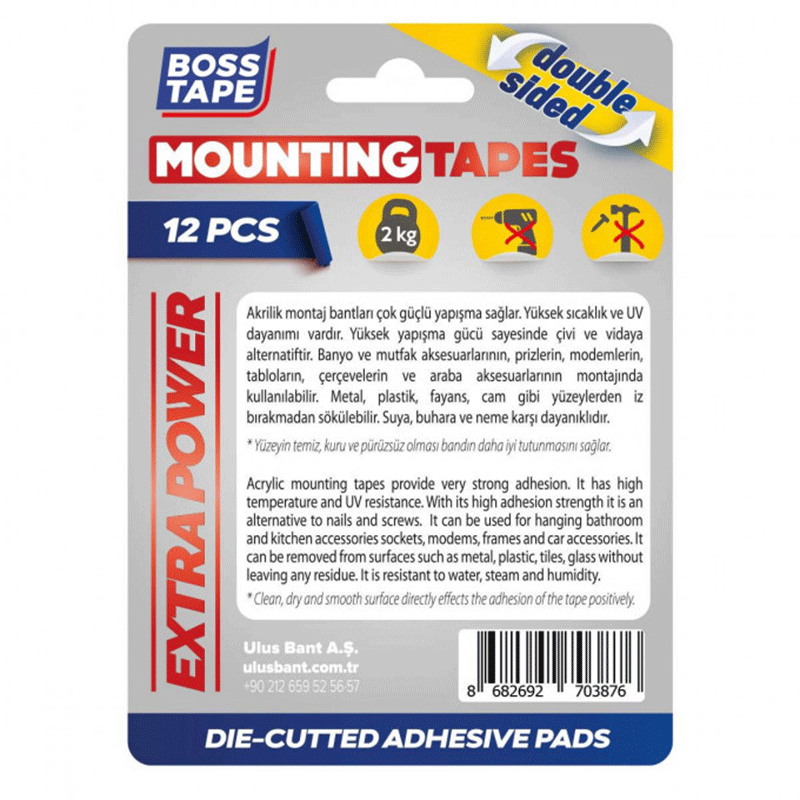 Pack de 12 Rubans de montage BOSS TAPE double face en acrylique 25x30mm - Image 2