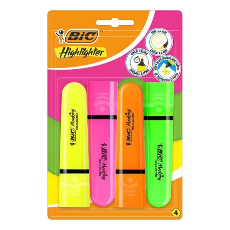 Pack de 4 Surligneurs BIC Blister Neon - Assortis