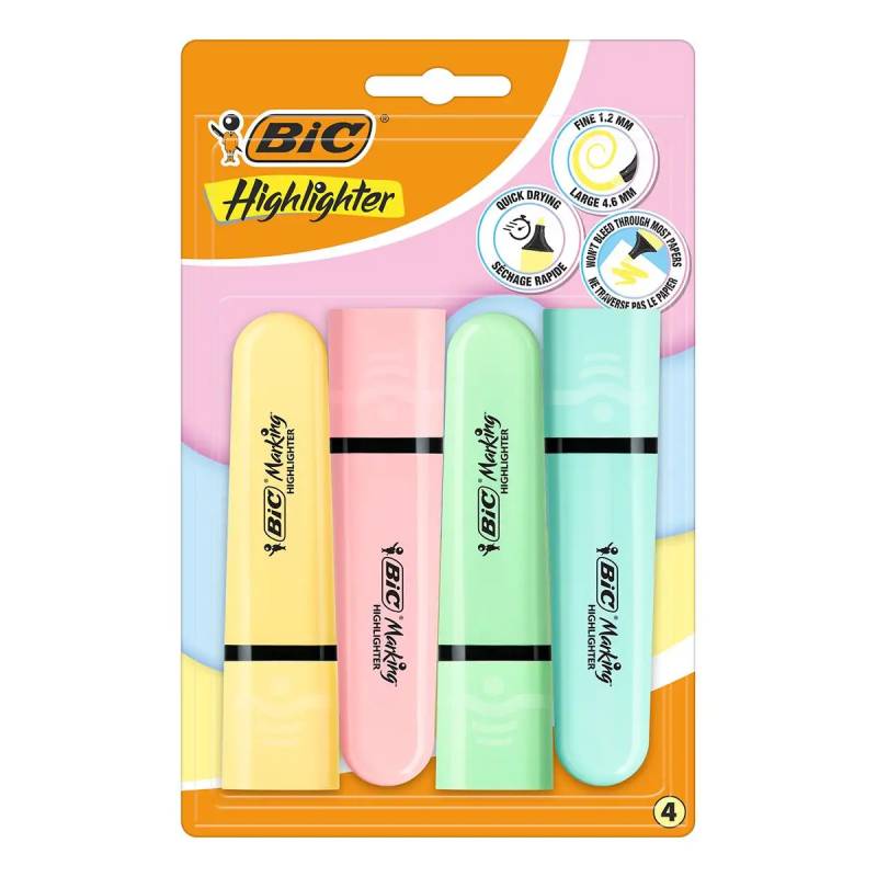 Pack de 4 Surligneurs Bic Highlighter Pastel Assorties, Photo boutique MyTek chez MyTek