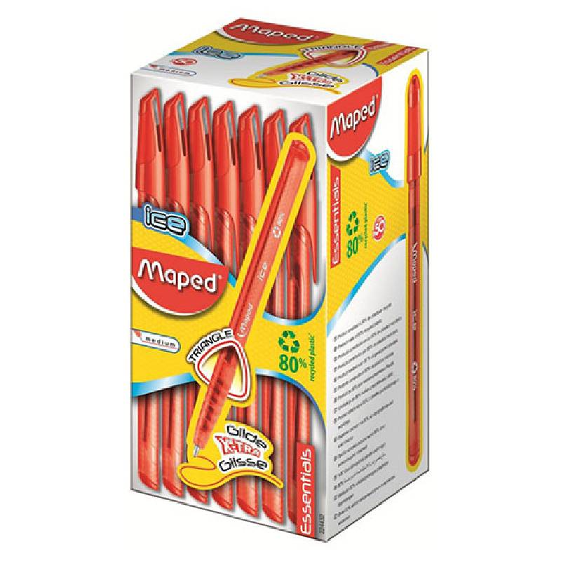 Pack de 50 Stylos à Bille MAPED ICE Medium - Rouge