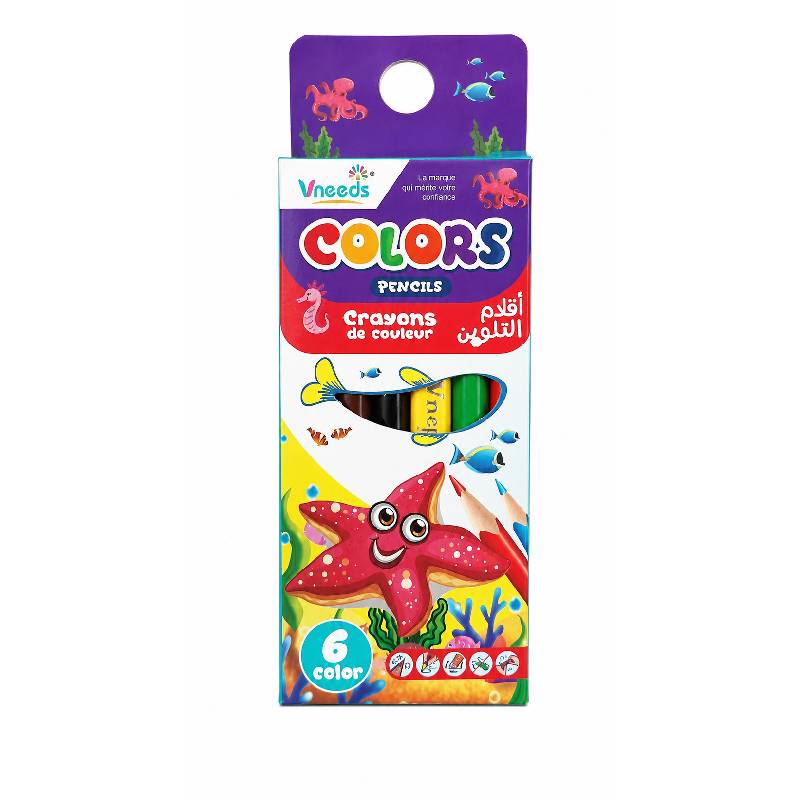 Pack de 6 Crayons VNEEDS Petit Modèle Couleur Assortis