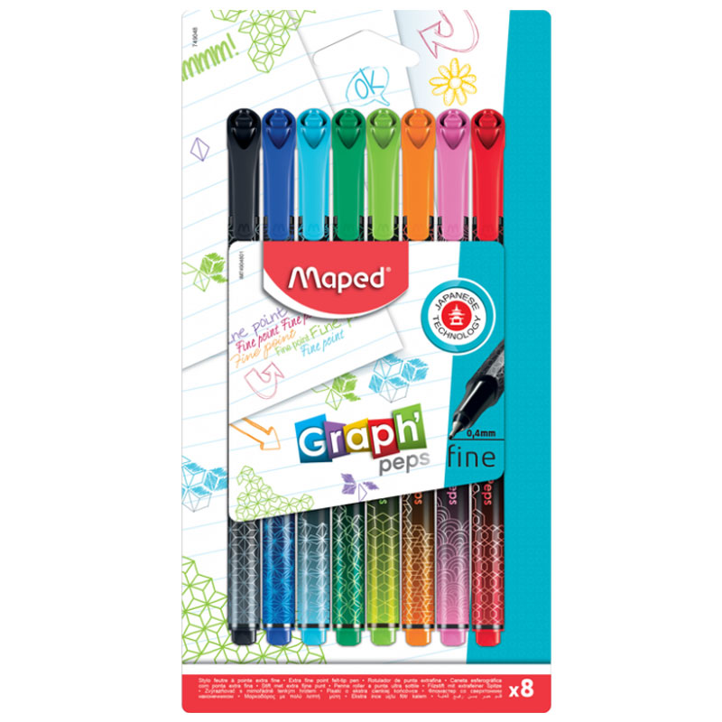  Pack De 8 Stylos Fin MAPED Graph'Peps Deco - Assortis