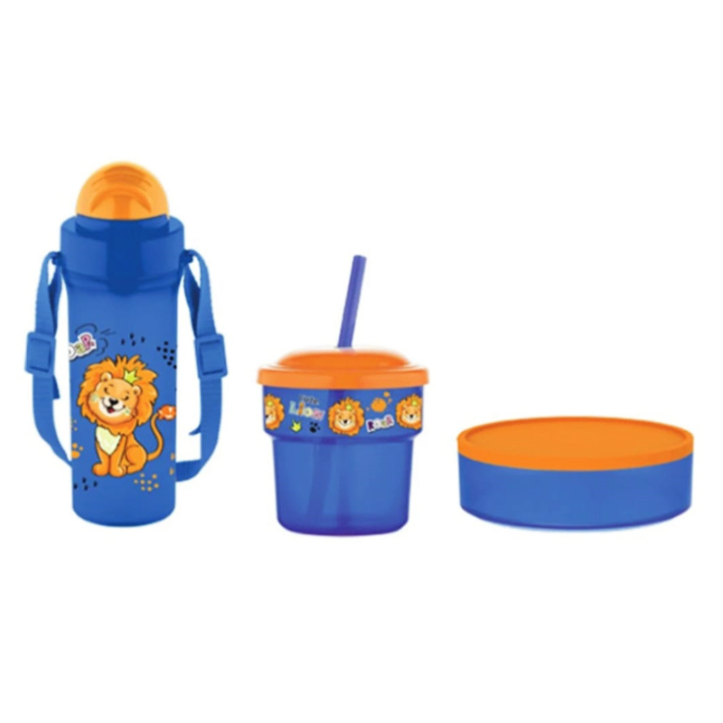 Pack RENGA Bouteille D'eau + Boite A Gouter + Mug Avec Paille Pour Enfant - Bleu