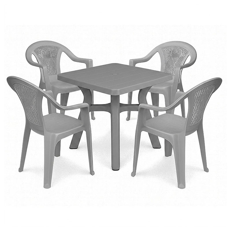 Pack Table et 4 Chaises en Plastique - Gris
