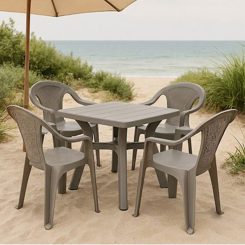 Pack Table et 4 Chaises en Plastique - Gris - Image 2