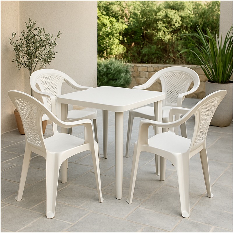 Pack Table et 4 Chaises en Plastique - Blanc - Image 2