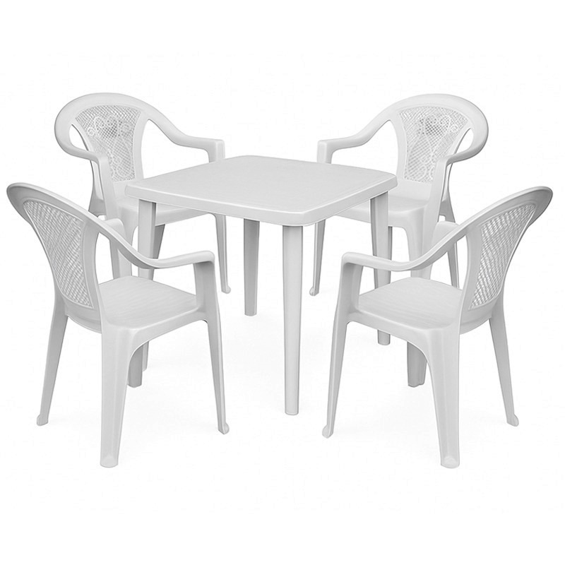 Pack Table et 4 Chaises en Plastique - Blanc