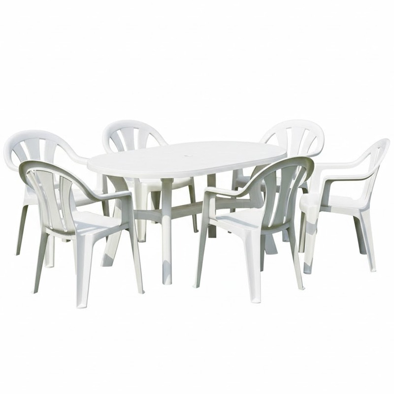 Pack Table et 6 Chaises en Plastique - Blanc