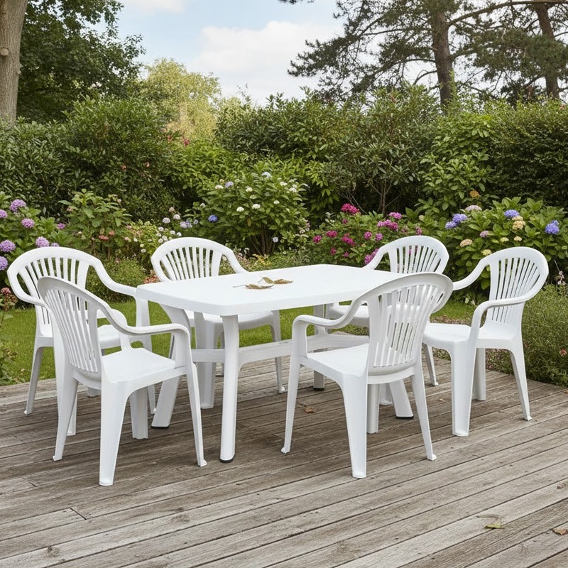 Pack Table Zahra et 6 Chaises Floria en Plastique - Blanc - Image 4