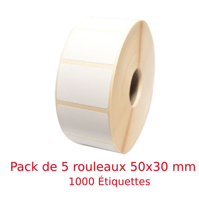 Pack de 5 Rouleaux d'Étiquettes Thermiques 50 x 30 mm - 1000 Étiquettes